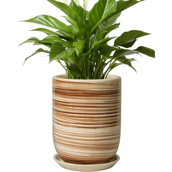 8" Yellow Ceramic Plant Pot (Drainage & Saucer, Indoor/Outdoor)