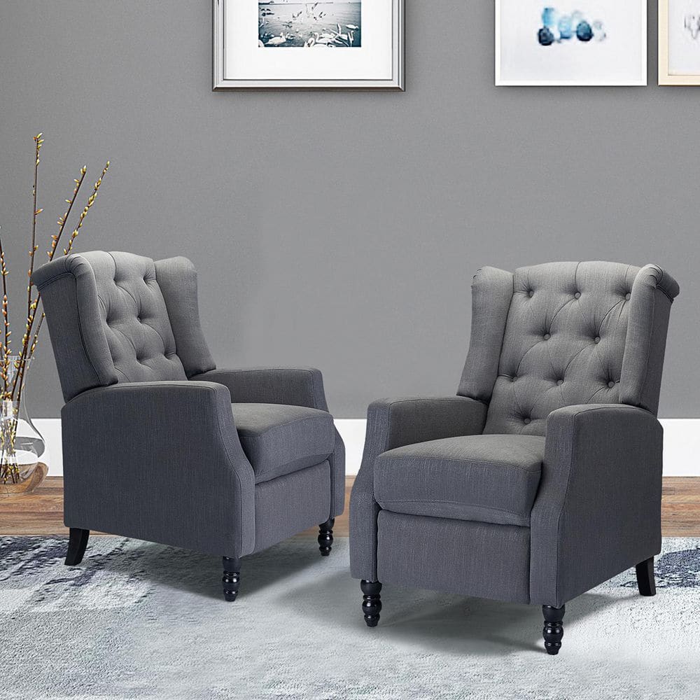 JAYDEN CREATION Carina Grey Manual Recliner with Tufted Back (Set of 2 ...