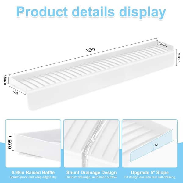 2.83 in. H x 30 in. W x 4 in. D White Silicone Faucet Splash Guard, Faucet Water Catcher Mat, Silicone Sink Mat