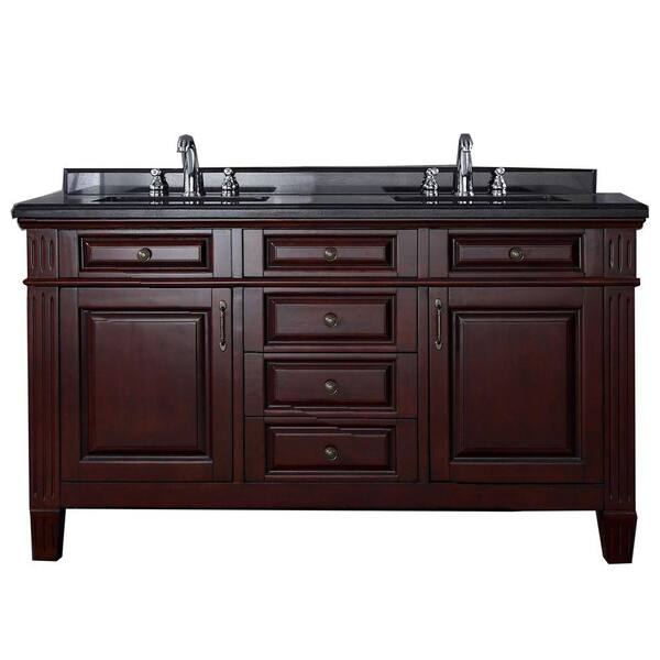 Unbranded Carsen 60 in. Vanity in Chocolate with Granite Vanity Top in Black