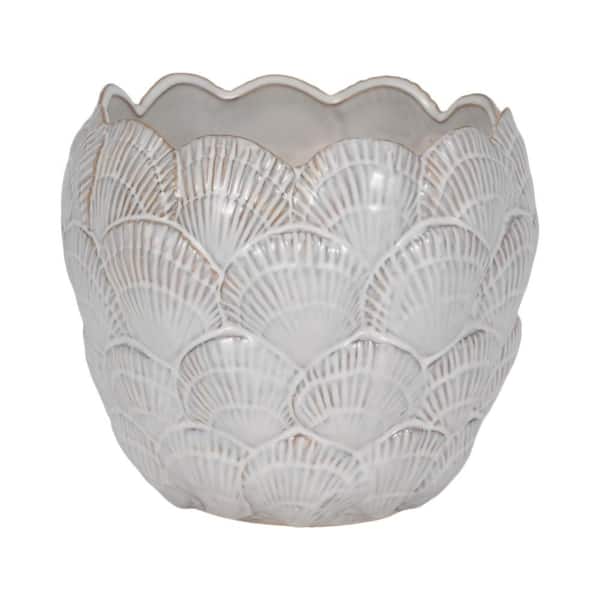 White Ceramic Seashell Decorative Planter (10 in. W x 8 in. H)