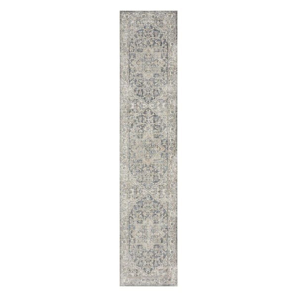 2 ft.x 10 ft. Gray Oriental Washable Area Rug