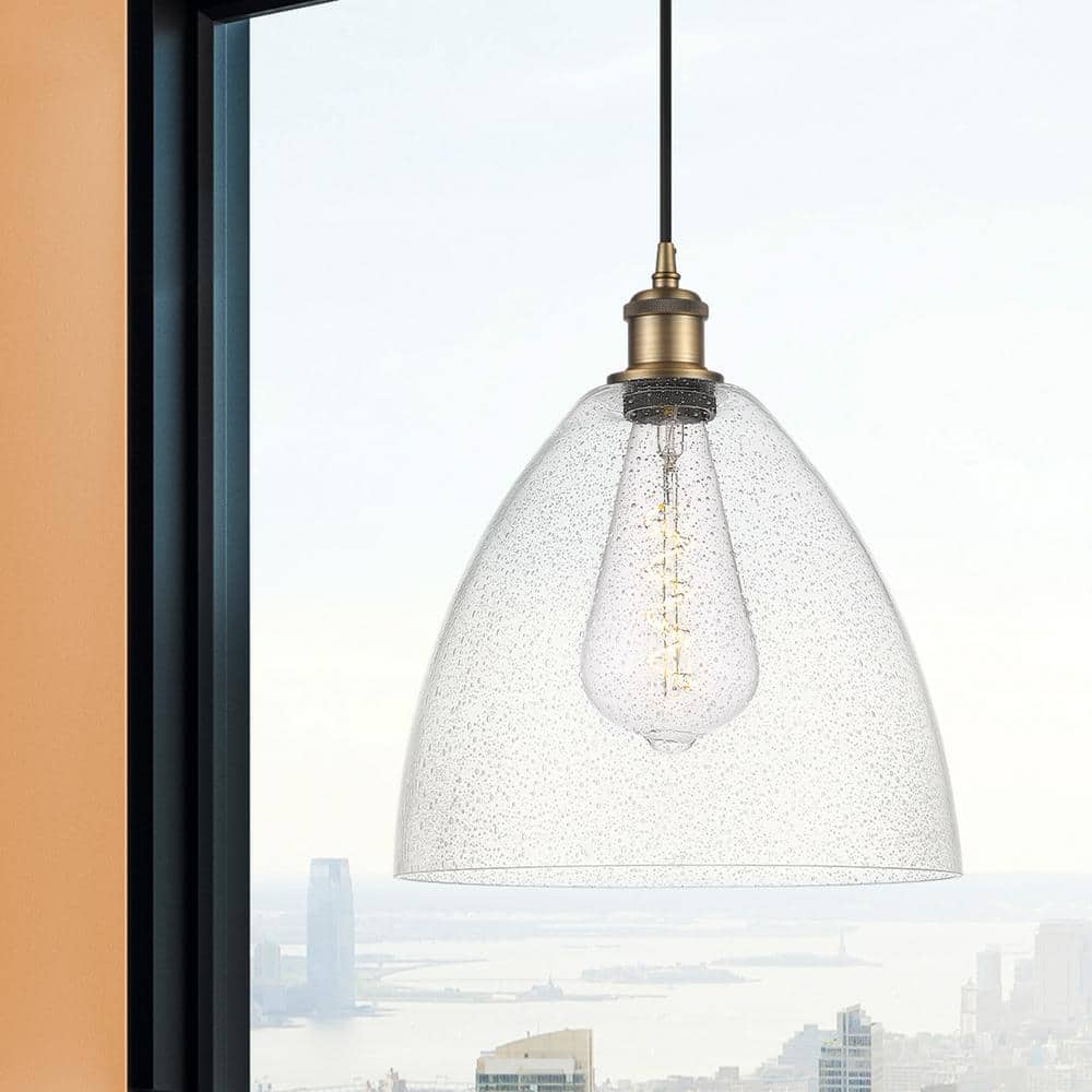 Ballston Brushed Brass 12" Mini Pendant with Seedy Glass