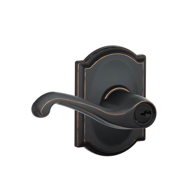 Schlage Flair Aged Bronze Keyed Entry Door Handle with Camelot Trim