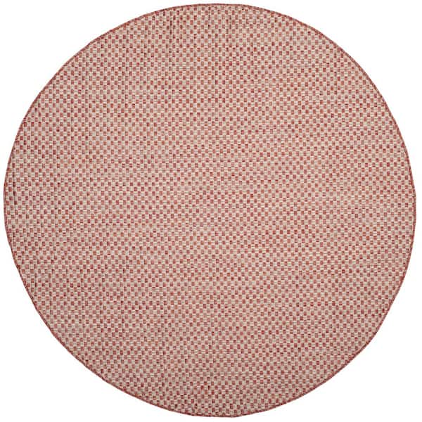 Courtyard Rust/Light Gray 5 ft. x 5 ft. Distressed Solid Color Indoor/Outdoor Round Area Rug