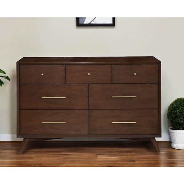 Walnut 7-drawer 60 in. Dresser with Mirror