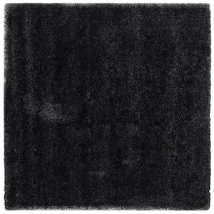 California Shag Black 4 ft. x 4 ft. Square Solid Area Rug