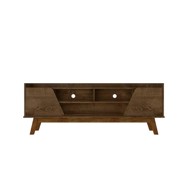 Manhattan Comfort Marcus Rustic Brown Mid-Century Modern TV Stand Fits TVs Up to 65 in. with Solid Wood Legs