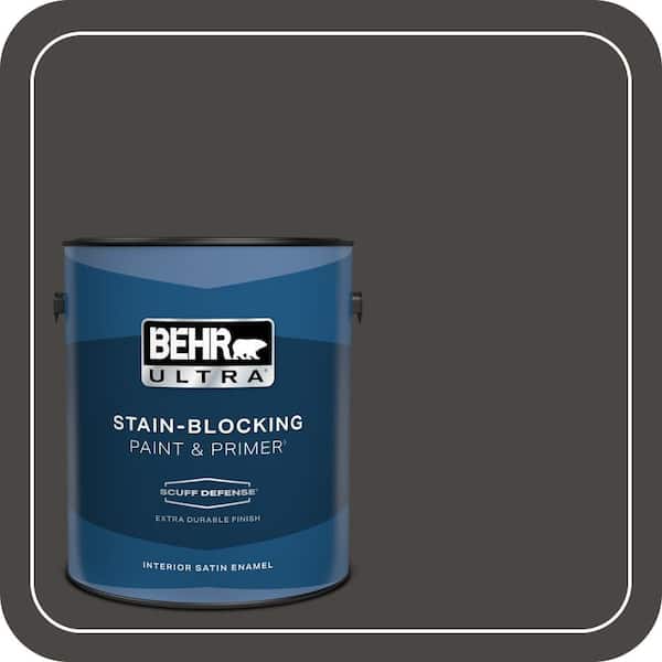 BEHR ULTRA 1 gal. #T16-01 Black Pearl Extra Durable Satin Enamel Interior Paint & Primer