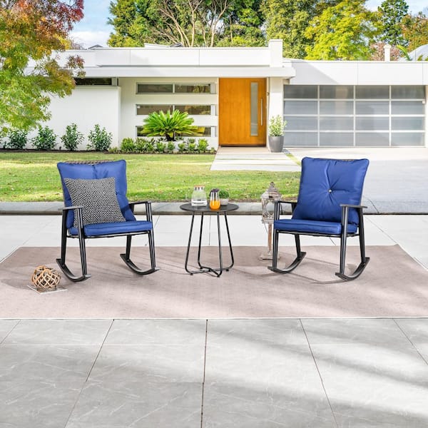 TOP HOME SPACE 3-Piece Metal Conversation Set with Blue Cushions