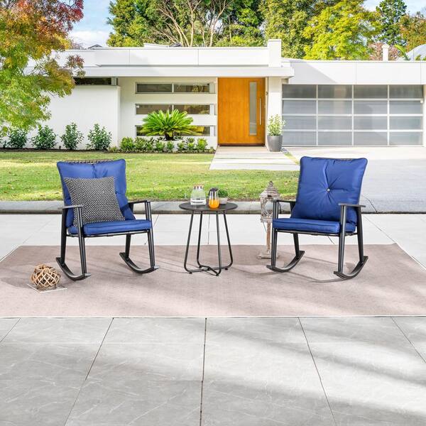 3-Piece Metal Conversation Set with Blue Cushions