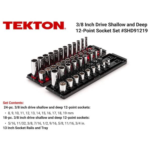 3/8 in. Drive 12-Point Socket Set with Rails (5/16 in.-3/4 in., 8 mm-19 mm) (42-Piece)