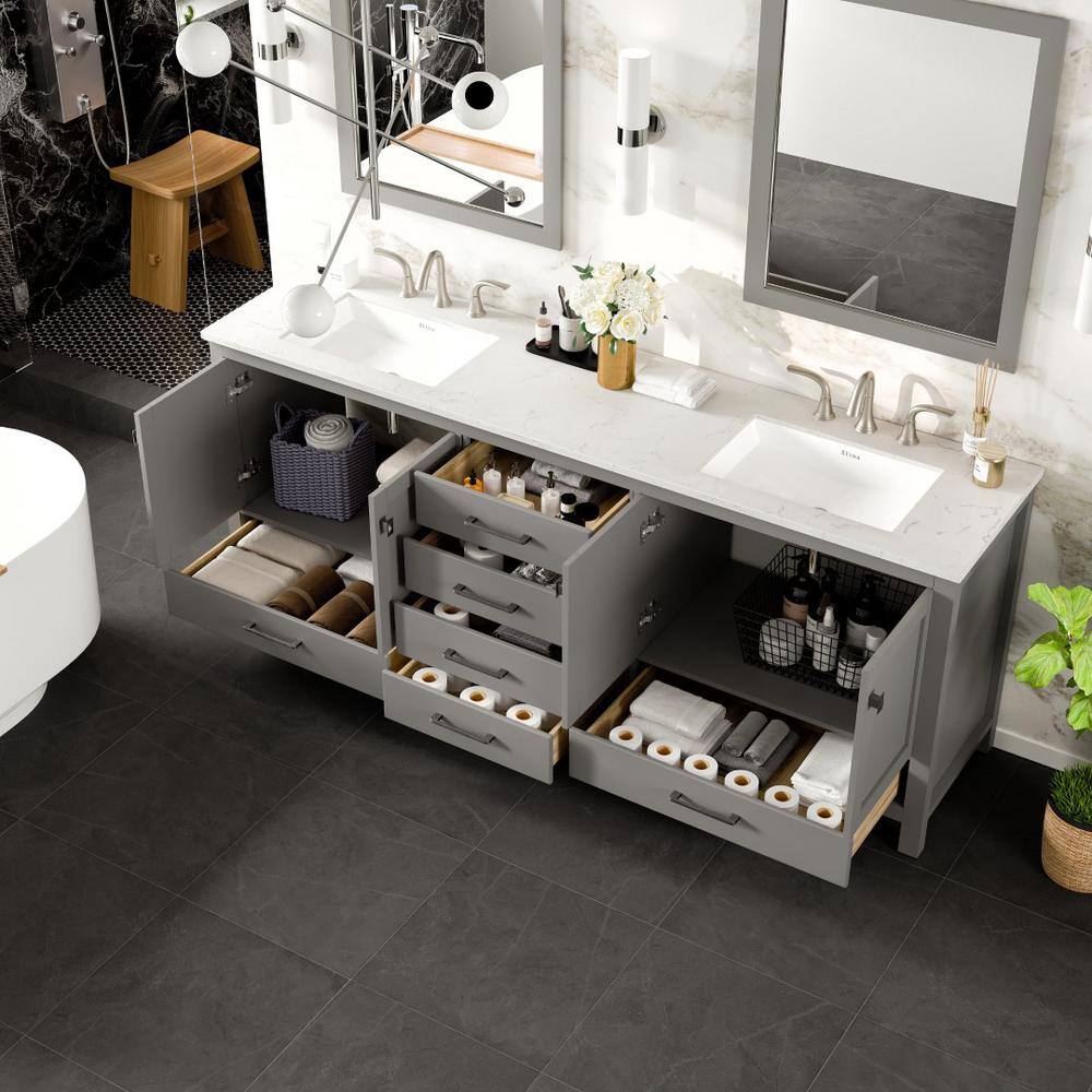 Aberdeen 84" Gray Double Sink Vanity with Carrara Marble Top