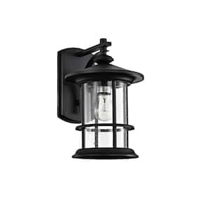 1-Light Black Hardwired Outdoor Wall Lantern Sconce Porch Light with Clear Seedy Glass(2-Pack)