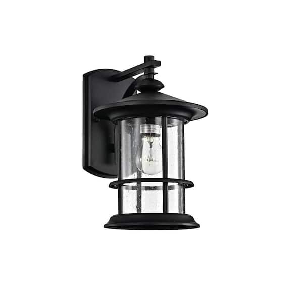 Tidoin 1-Light Black Hardwired Outdoor Wall Lantern Sconce Porch Light with Clear Seedy Glass(2-Pack)