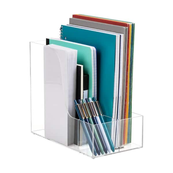 Vertical File Storage, Desktop Organizer, Magazine Holder, Office, Acrylic, 6 in. L x 11 in. W x 9.75 in. H, Clear