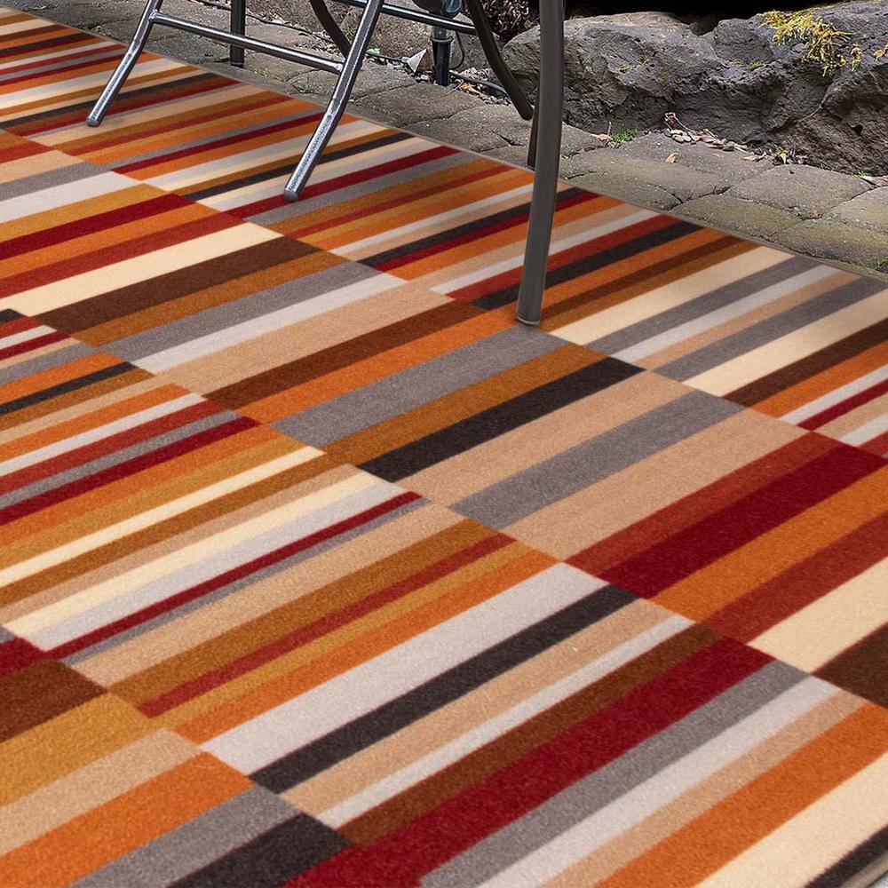 Modern Multicolor Striped Synthetic Indoor Outdoor Area Rug
