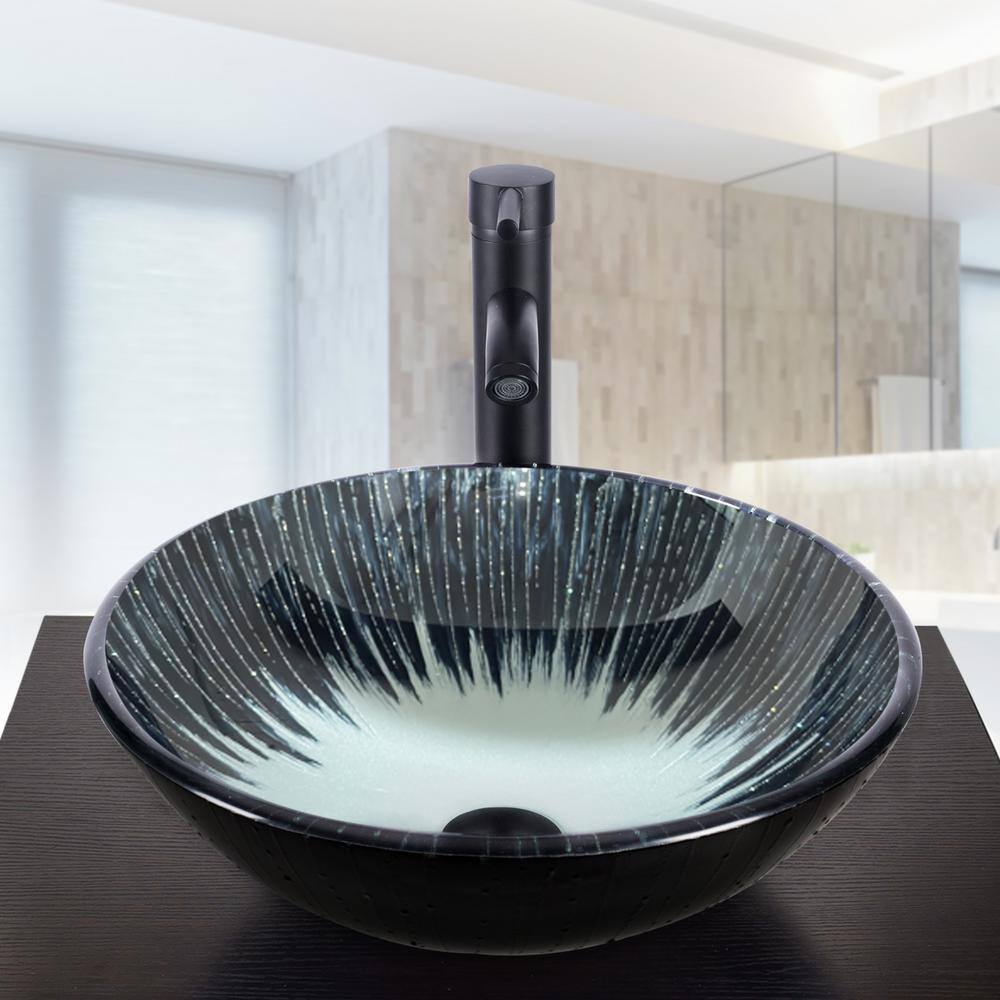 Puluomis 16.5 in . Bathroom Sink in Blue Glass Round Vessel Sink with