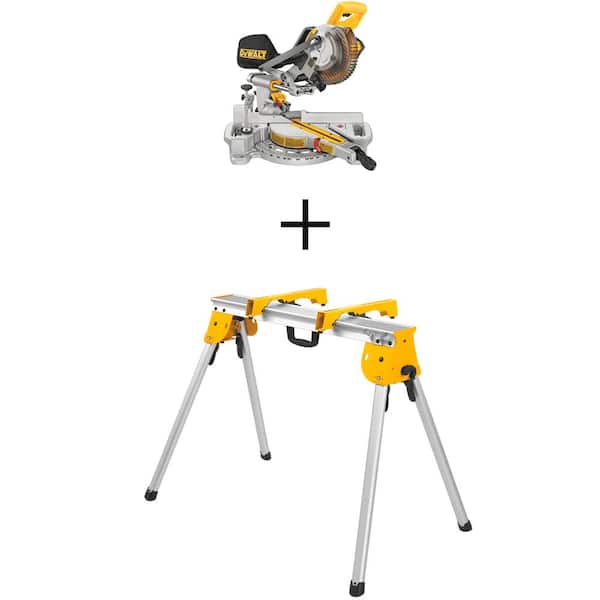 DEWALT 20V MAX Cordless 7-1/4 in. Sliding Miter Saw with (1) 20V Battery 4Ah and Heavy-Duty Work Stand with Miter Saw Brackets