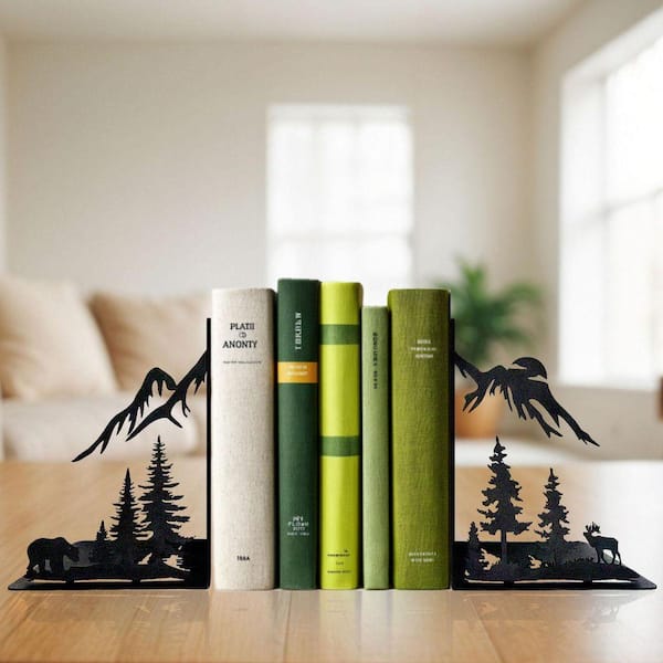 CliffsNotes 作品集 16冊セット Mountain Forest Laser Cut Bookends-Heavy Duty Black Metal Design