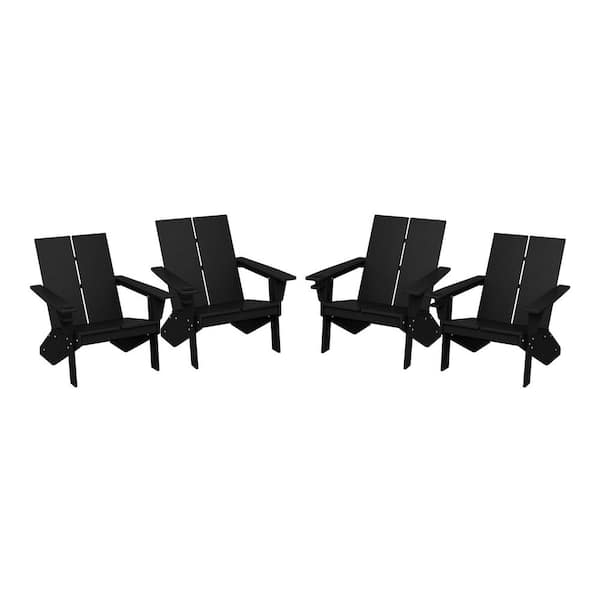 WESTIN OUTDOOR Coastin Outdoor Patio Weather Resistant Modern Poly Plastic Black Adirondack Chair (Set of 4)