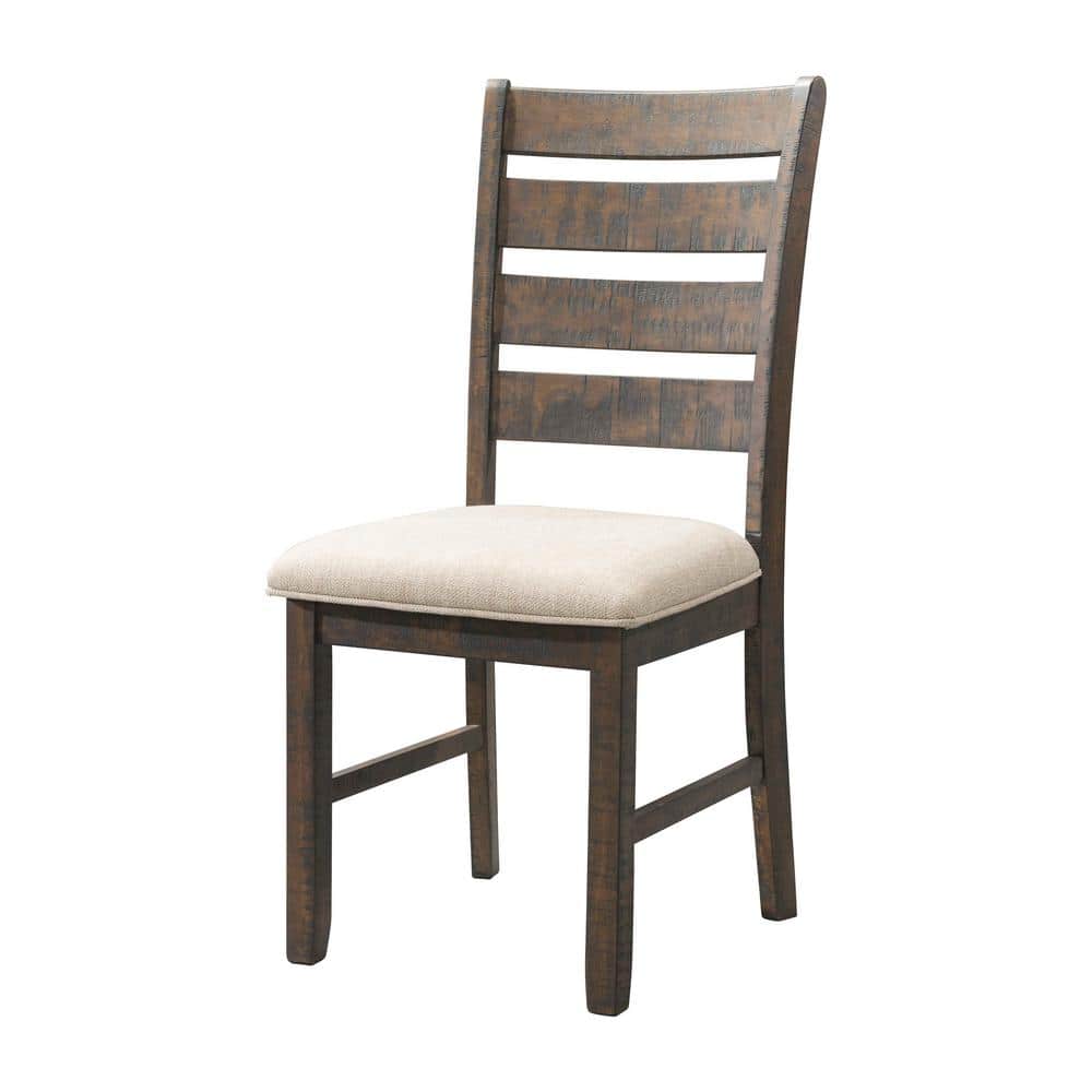 Rustic Cream Linen and Smokey Walnut Wood Ladderback Side Chair