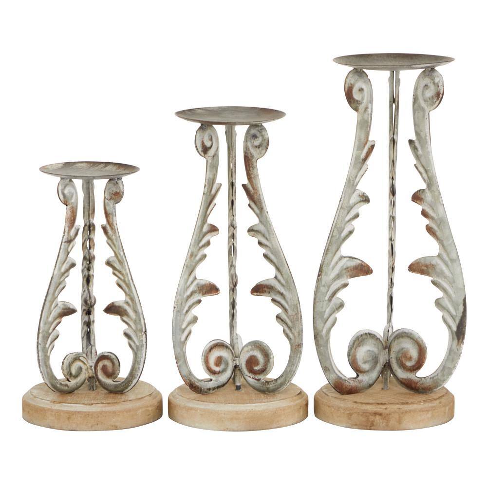 Silver Metal 3-Piece Candle Holder Set with Sturdy Base