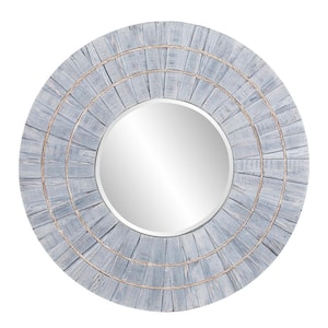 Medium Round Blue Gray Wash Beveled Glass Casual Mirror (36 in. H x 36 in. W)