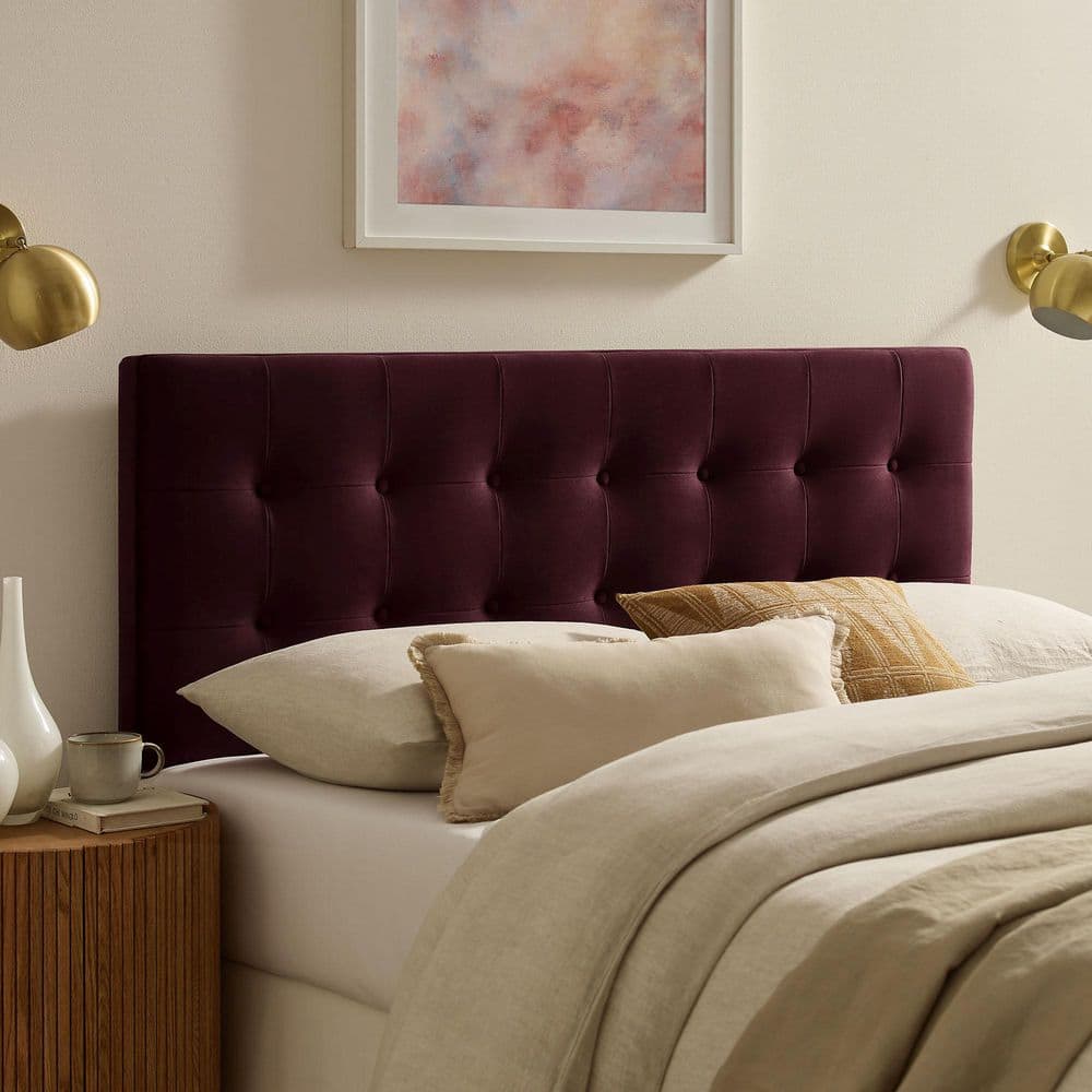 Emily Queen Size Performance Velvet Headboard in Mulberry Purple