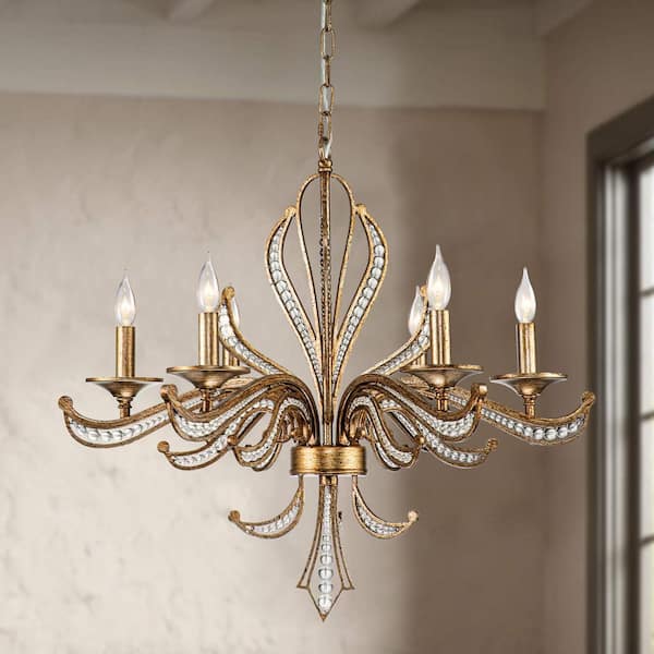 Ceolia 6-Light Vintage Silver Lotus Crystal Candlestick Chandelier