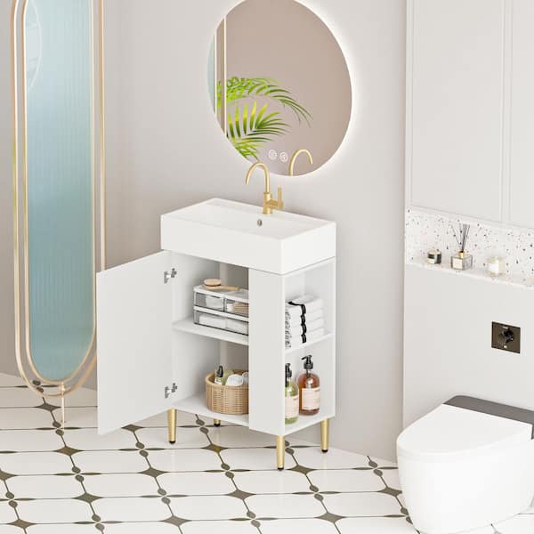 Timell 21.6 in. Modern Freestanding White Bath Vanity with White Ceramic Top, Right Side Cabinet, Shelves