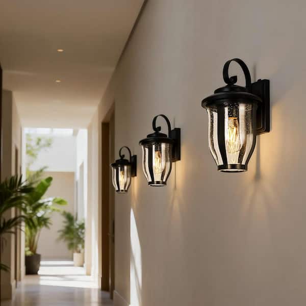 Edvivi 14 in. 1-Light Matte Black Dusk to Dawn Hardwired Outdoor
