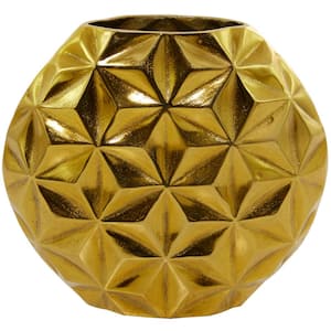 11 in. Gold Faceted Aluminum Metal Geometric Decorative Vase
