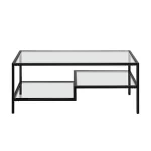 Lovett 45 in. Blackened Bronze Large Rectangle Glass Coffee Table with Shelf