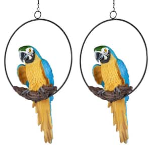 14 in. H Polly in Paradise Medium Parrot Hanging Sculpture on Ring Perch (Set of 2)