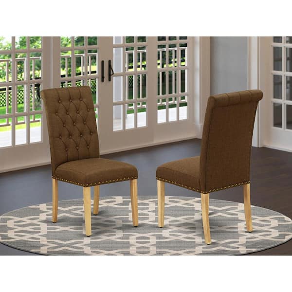 East West Furniture Oak, Parson Kitchen Chairs-Brown Linen Linen Fabric Upholstered Dining Chairs (Set Of 2)