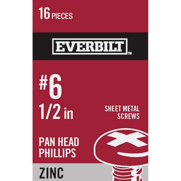 Everbilt #6 x 1-1/2 in. Zinc Plated Phillips Pan Head Sheet Metal Screw (16-Pack)