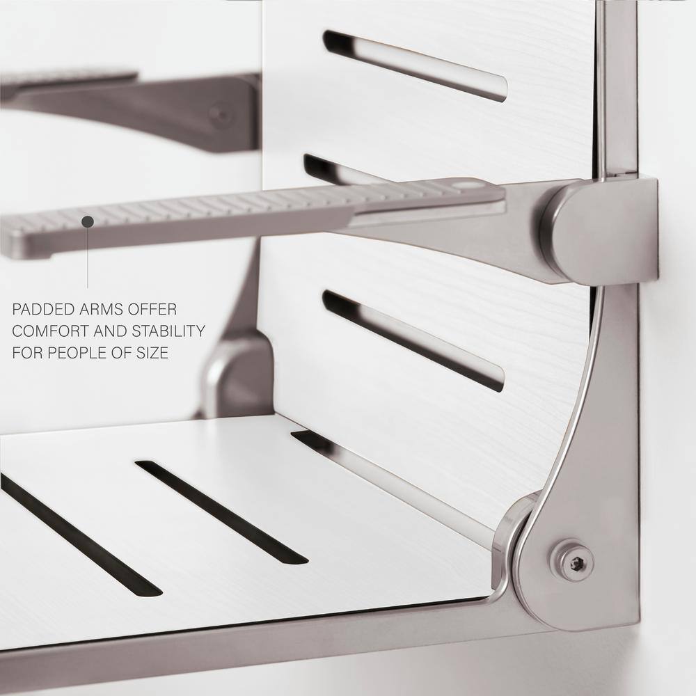 White Teak Folding Wall Mount Shower Seat with Arms