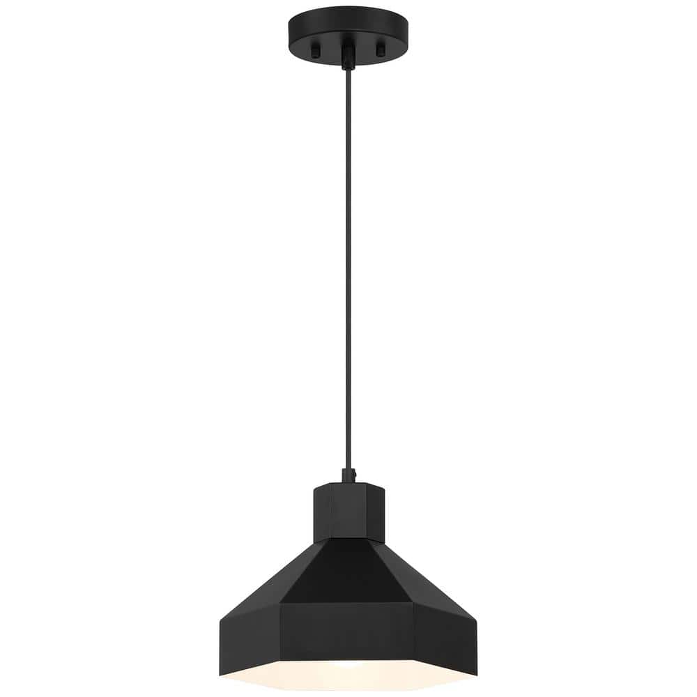 Poly 60-Watt 1-Light Matte Black Shaded Pendant Light