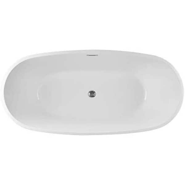 Vanity Art Grenoble 59 in. x 29 in. Acrylic Flatbottom Center Soaking Bathtub in White/Integrated Overflow