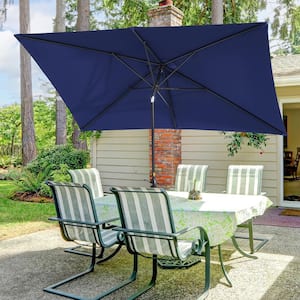 10 ft. x 6.5 ft. Aluminum Rectangle Market Outdoor Patio Umbrella with Push Button Tilt and Crank in Navy Blue