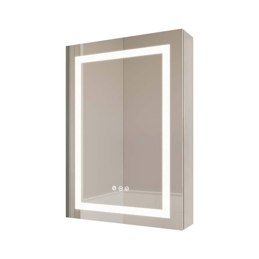 20 in. W x 26 in. H Rectangular Aluminum Medicine Cabinet with Mirror, Anti-Fog Recessed or Surface Mount, Sliver