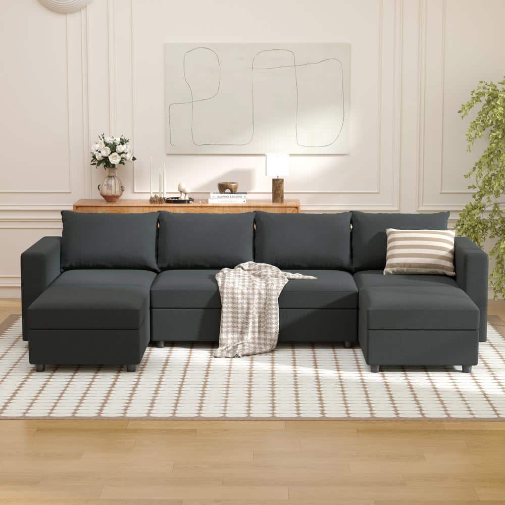 Modular Sofa 116 in. Square Arm 6-piece Premium Fabrics U Shaped Sectional 