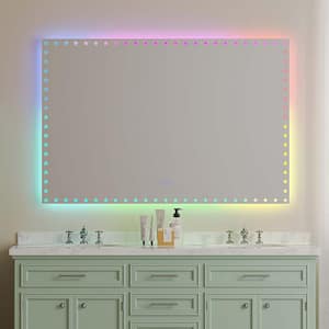 60 in. W x 40 in. H Rectangular Frameless LED Anti Fog Dimmable Backlit Front Lighted Wall Bathroom Vanity Mirror in RGB