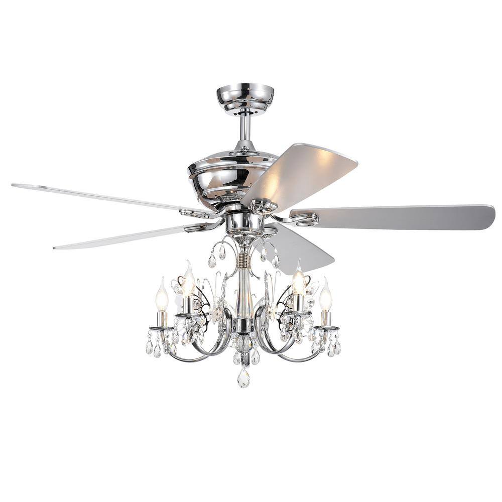 Warehouse of Tiffany Silver Orchid Finlayson 52 in. Indoor Chrome Remote Controlled Ceiling Fan with Light Kit