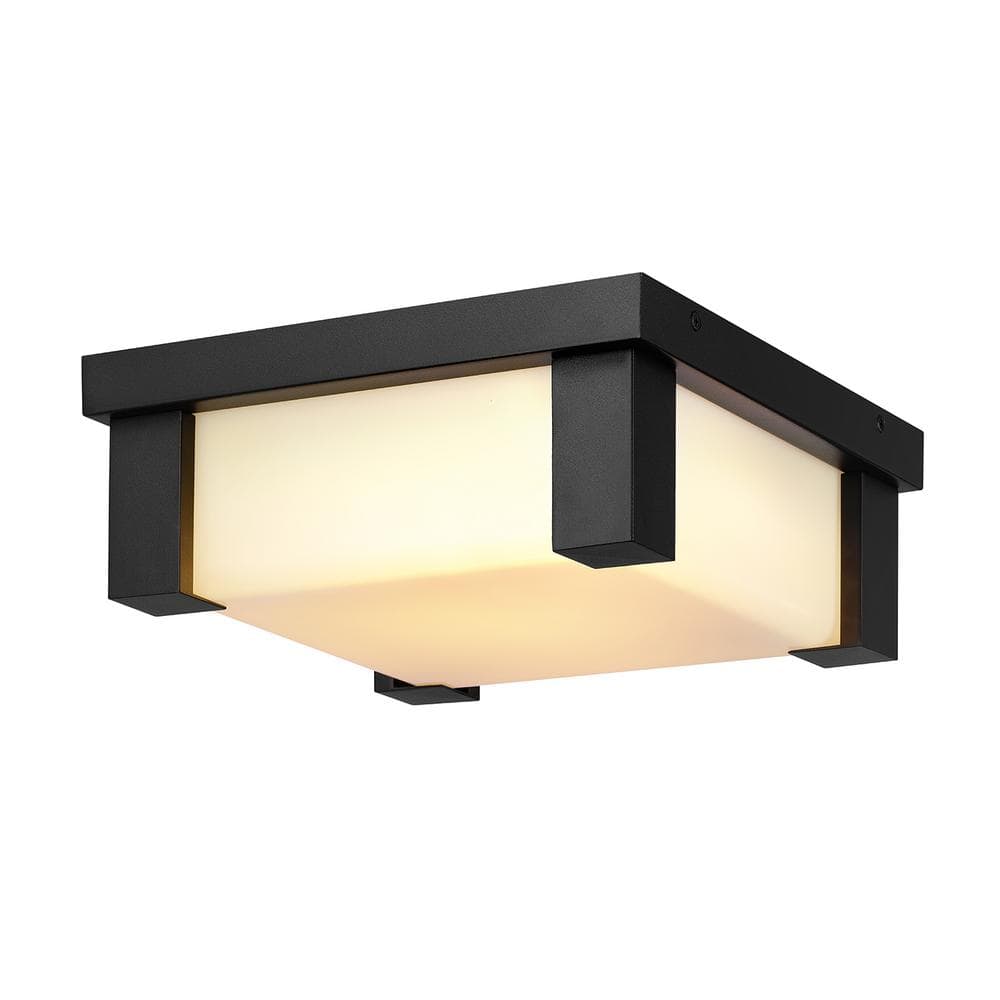 12 in. 25W LED Integrated Matte Black Outdoor Flush Mount with Frosted Shade price history on PriceWatchPro