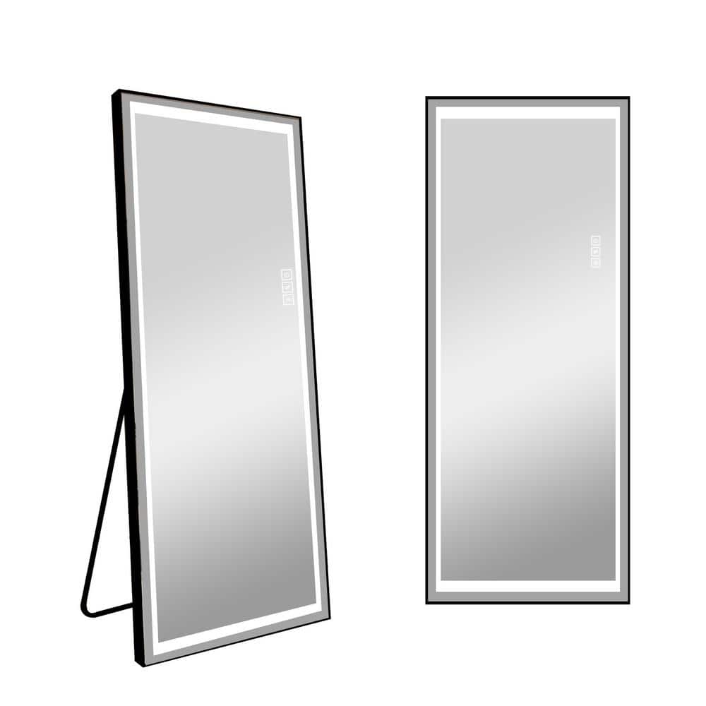 Cesicia 24 in. W x 65 in. H Rectangular Black Framed Full Length Standing Floor Mirror with LED