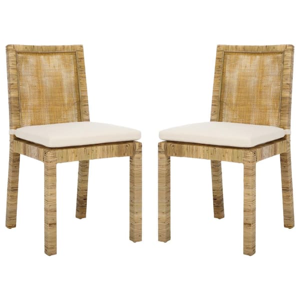 SAFAVIEH Tojo White/Gray 15.74 in. Rattan Dining Chair Set of 2