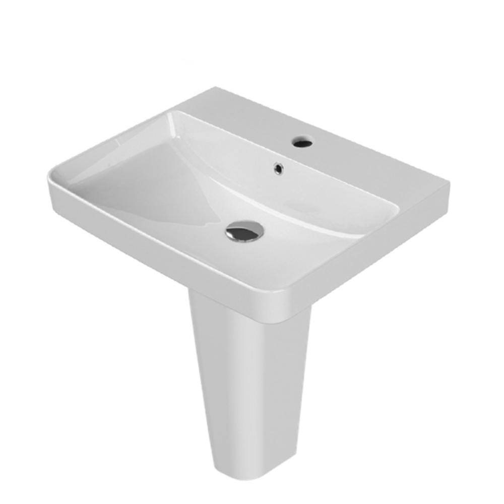 Nameeks Noura Ceramic Rectangular Wall Mounted Semi Pedestal Sink in White CeraStyle 079600US
