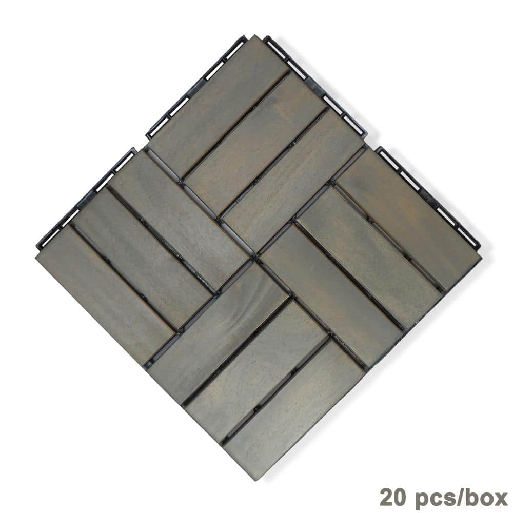 1 ft. x 1 ft. Square Interlocking Acacia Wood Patio Deck Tiles Outdoor Chec